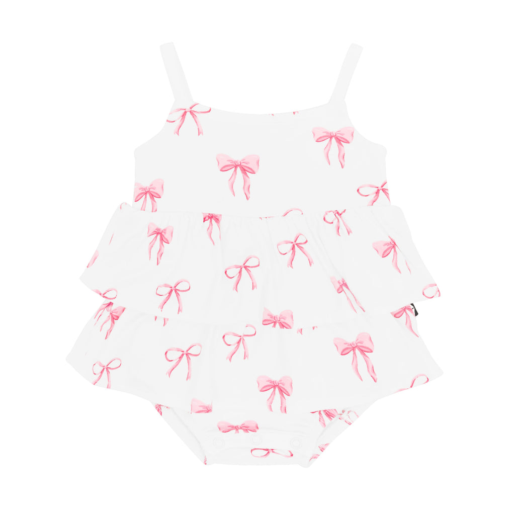 Spaghetti Strap Ruffle Romper in Bow