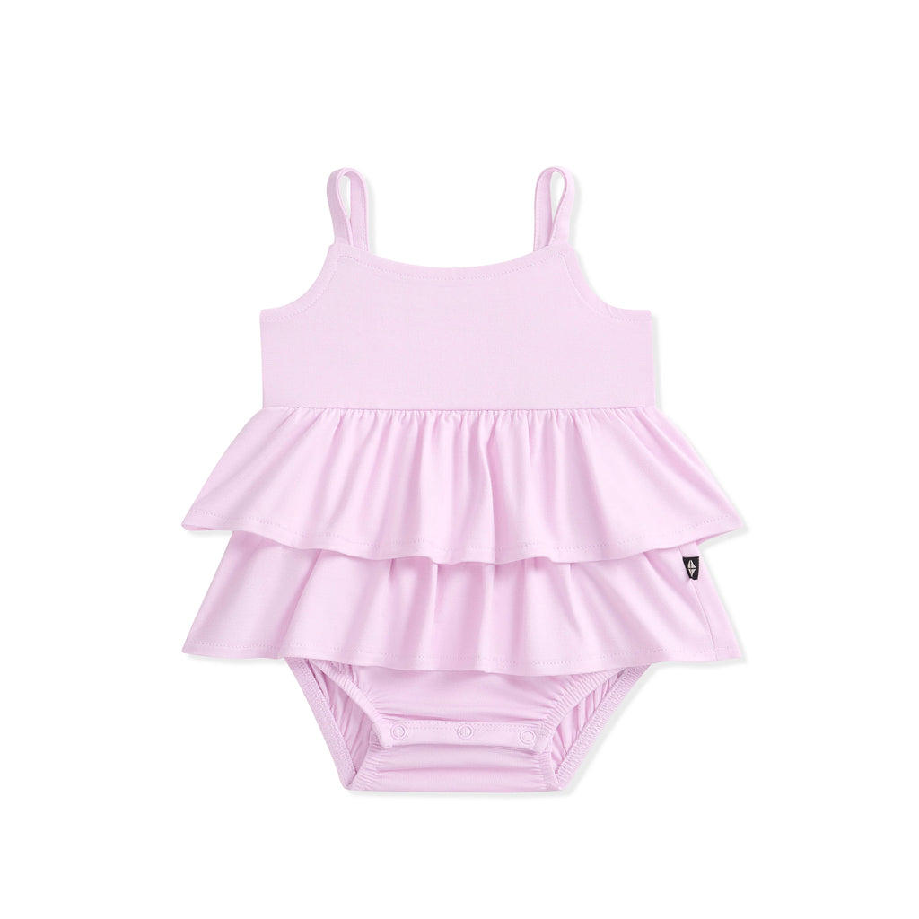 Spaghetti Strap Ruffle Romper in Thistle