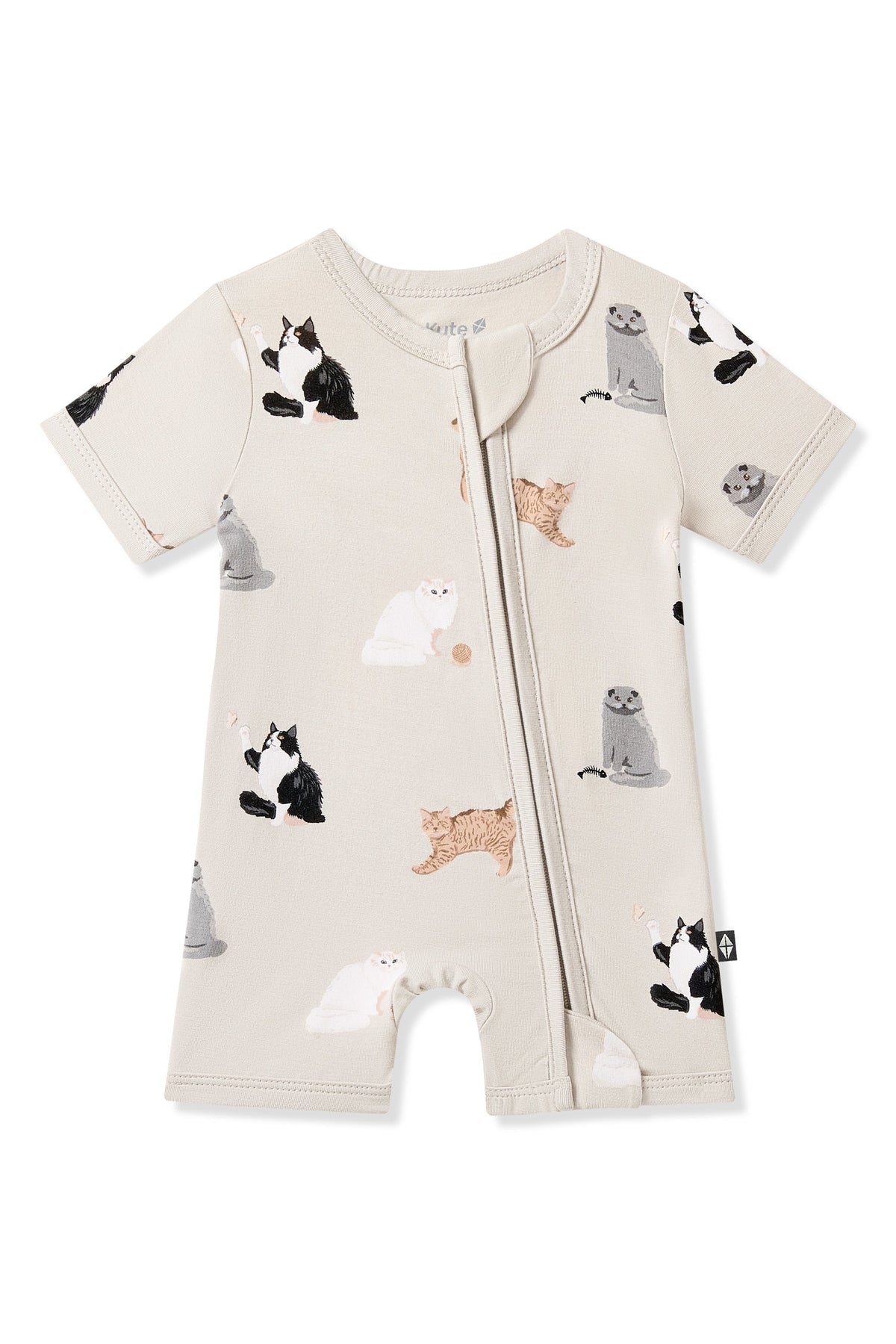 Zipper Shortall Romper in Fluffy Cat