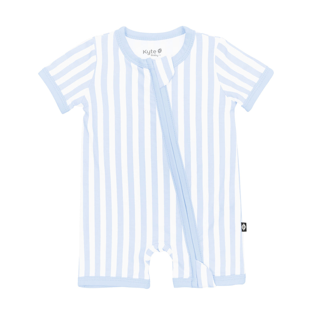 Zipper Shortall Romper in Small Mist Stripe