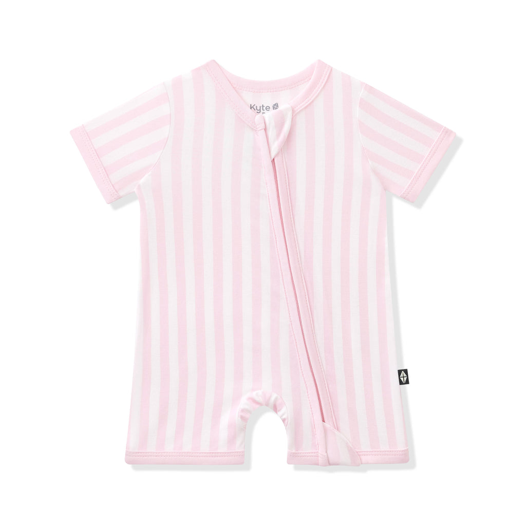 Zipper Shortall Romper in Small Sakura Stripe
