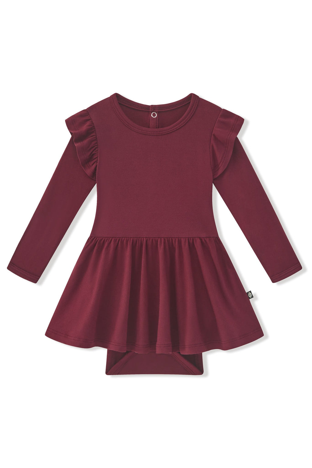 Long Sleeve Twirl Bodysuit Dress in Burgundy