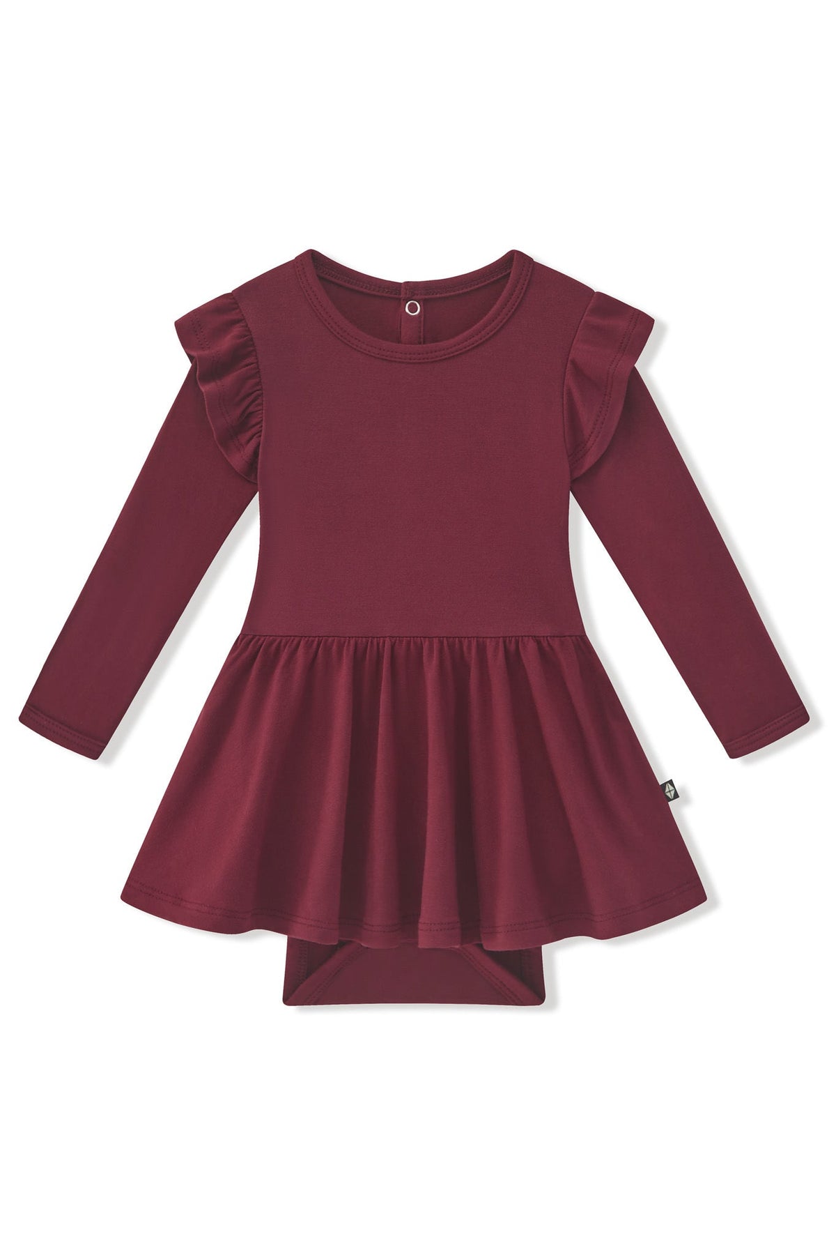 Long Sleeve Twirl Bodysuit Dress in Burgundy