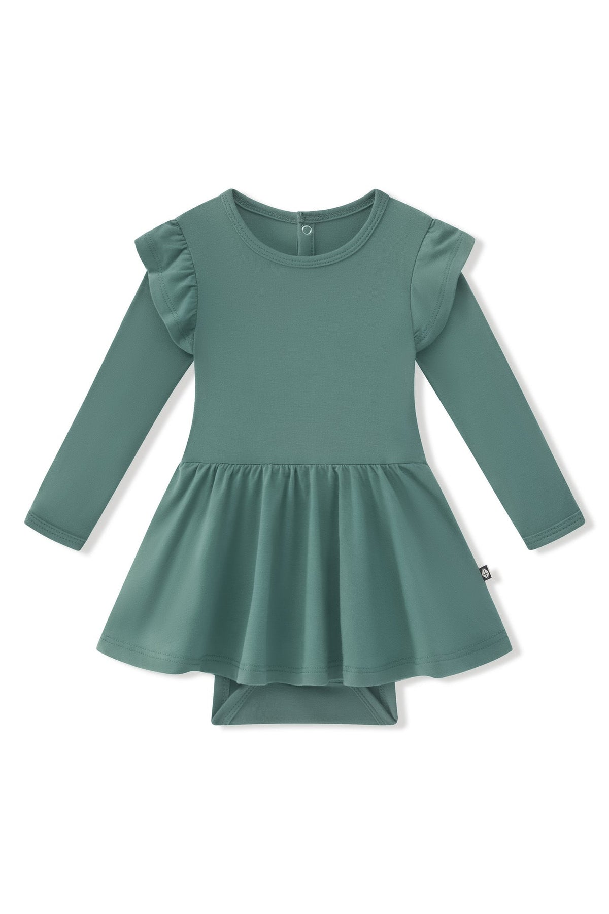 Long Sleeve Twirl Bodysuit Dress in Pine