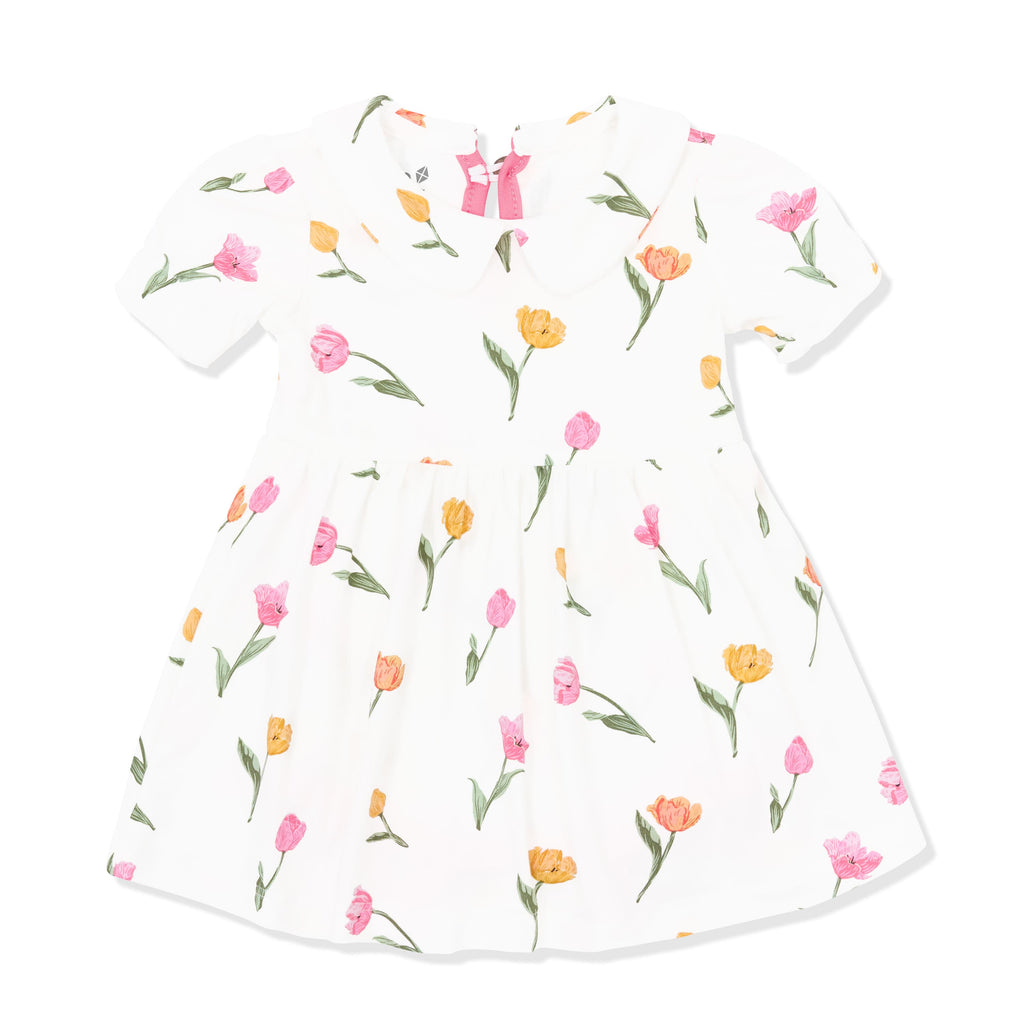 Peter Pan Collar Bodysuit Dress in Tulip