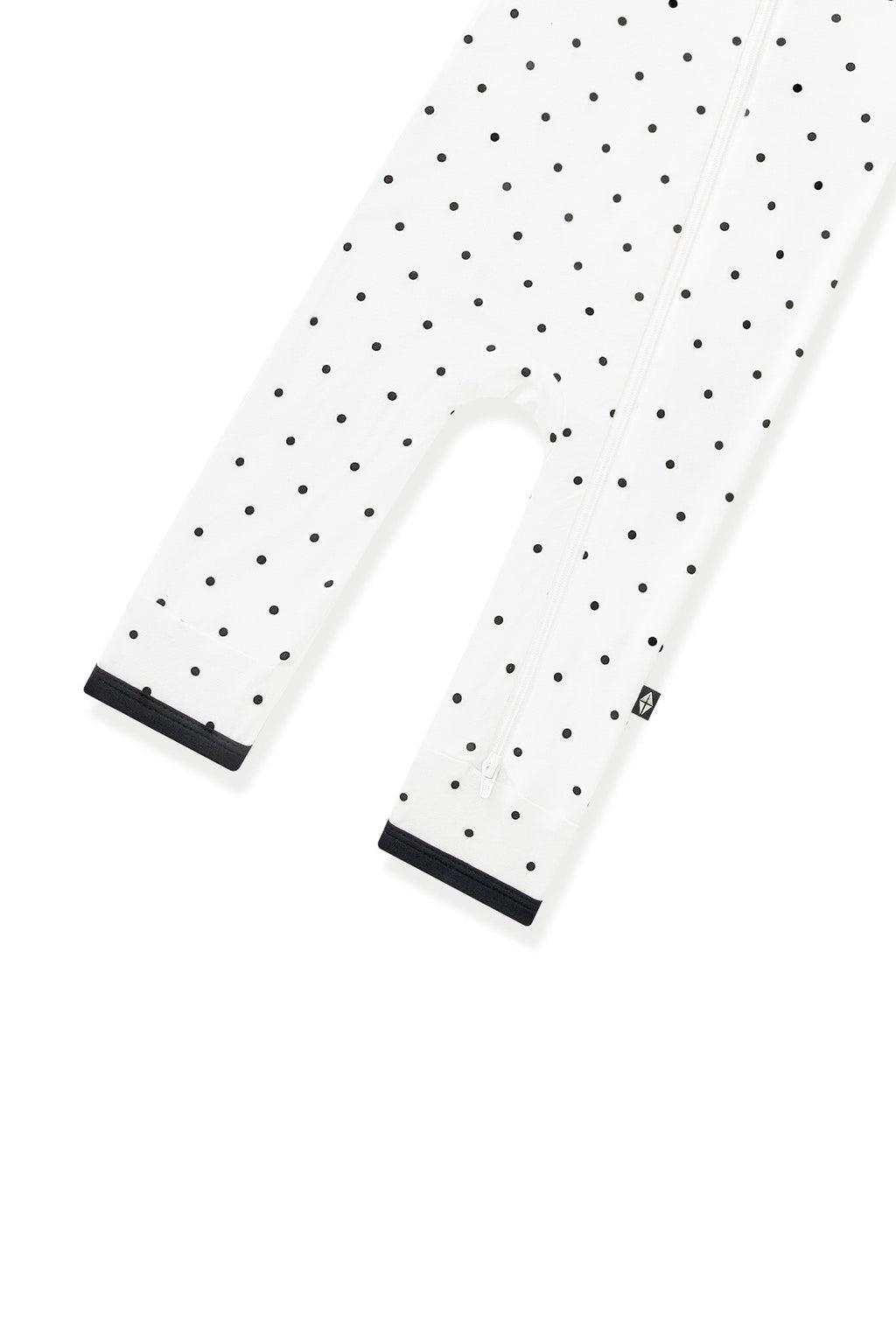 Zippered Romper in Midnight Polka Dot