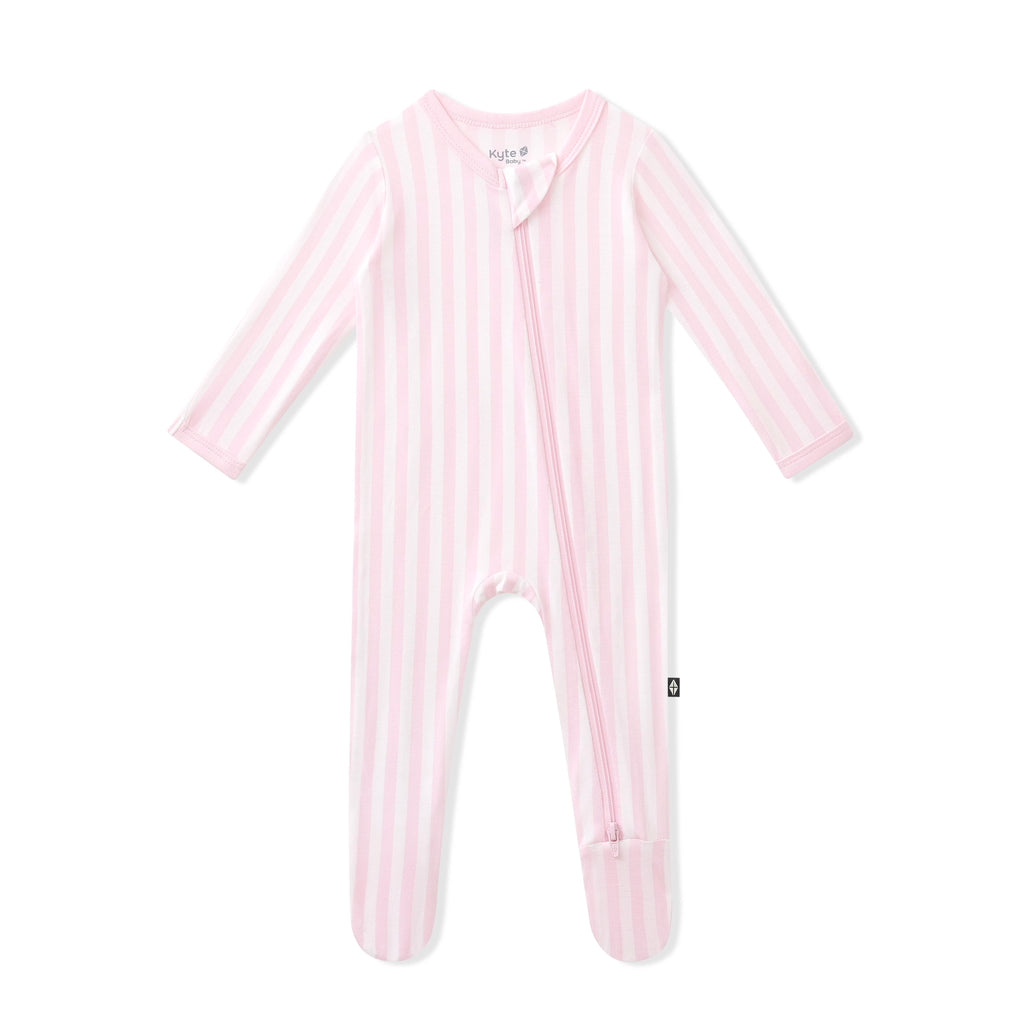 Zippered Footie in Small Sakura Stripe