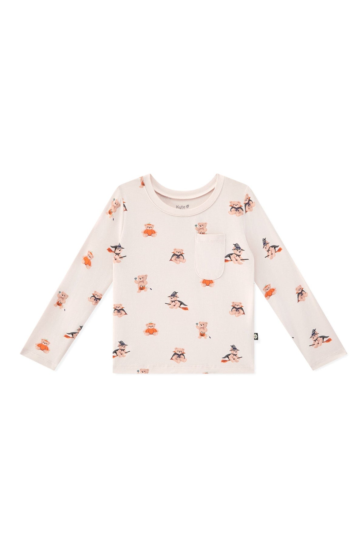 Long Sleeve Toddler Crew Neck Tee in Halloween Teddy