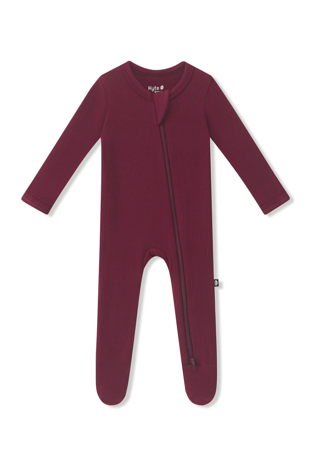 Ribbed Zipper Footie in Burgundy