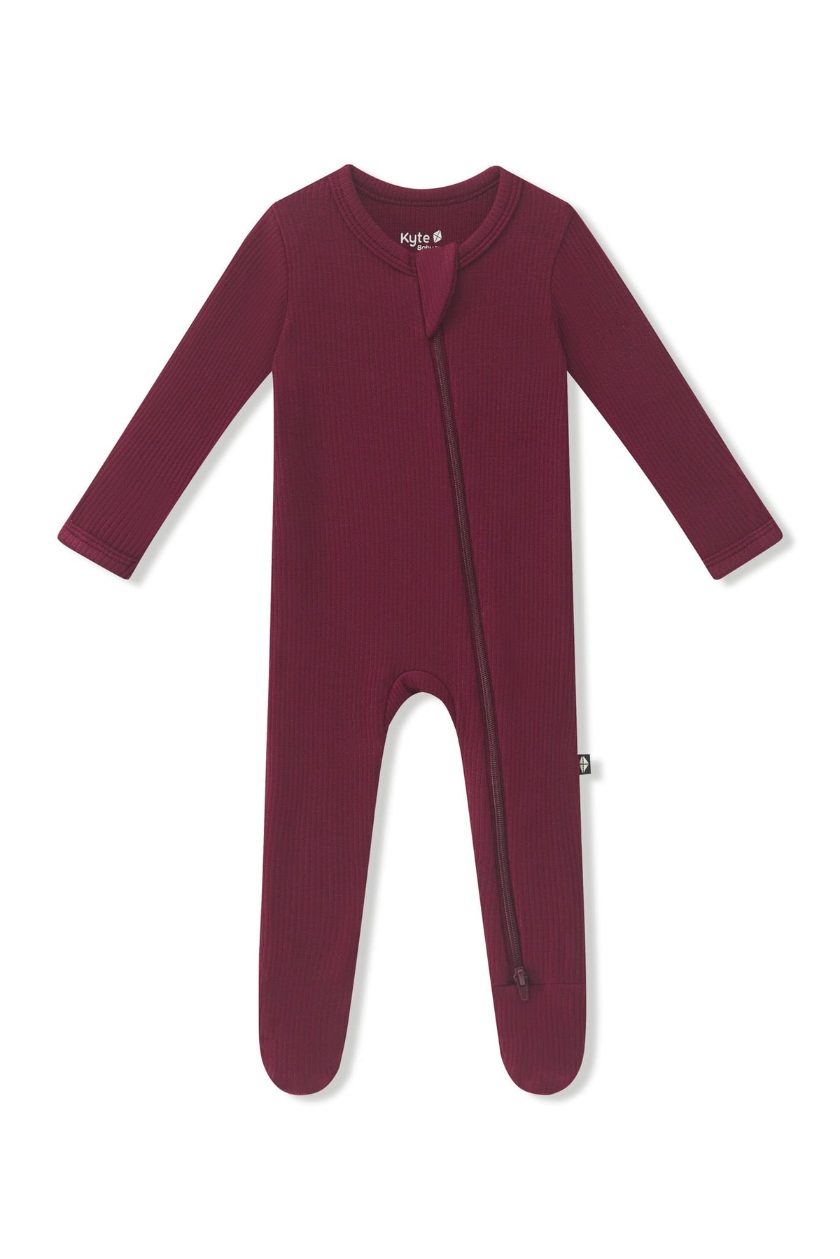 Ribbed Zipper Footie in Burgundy