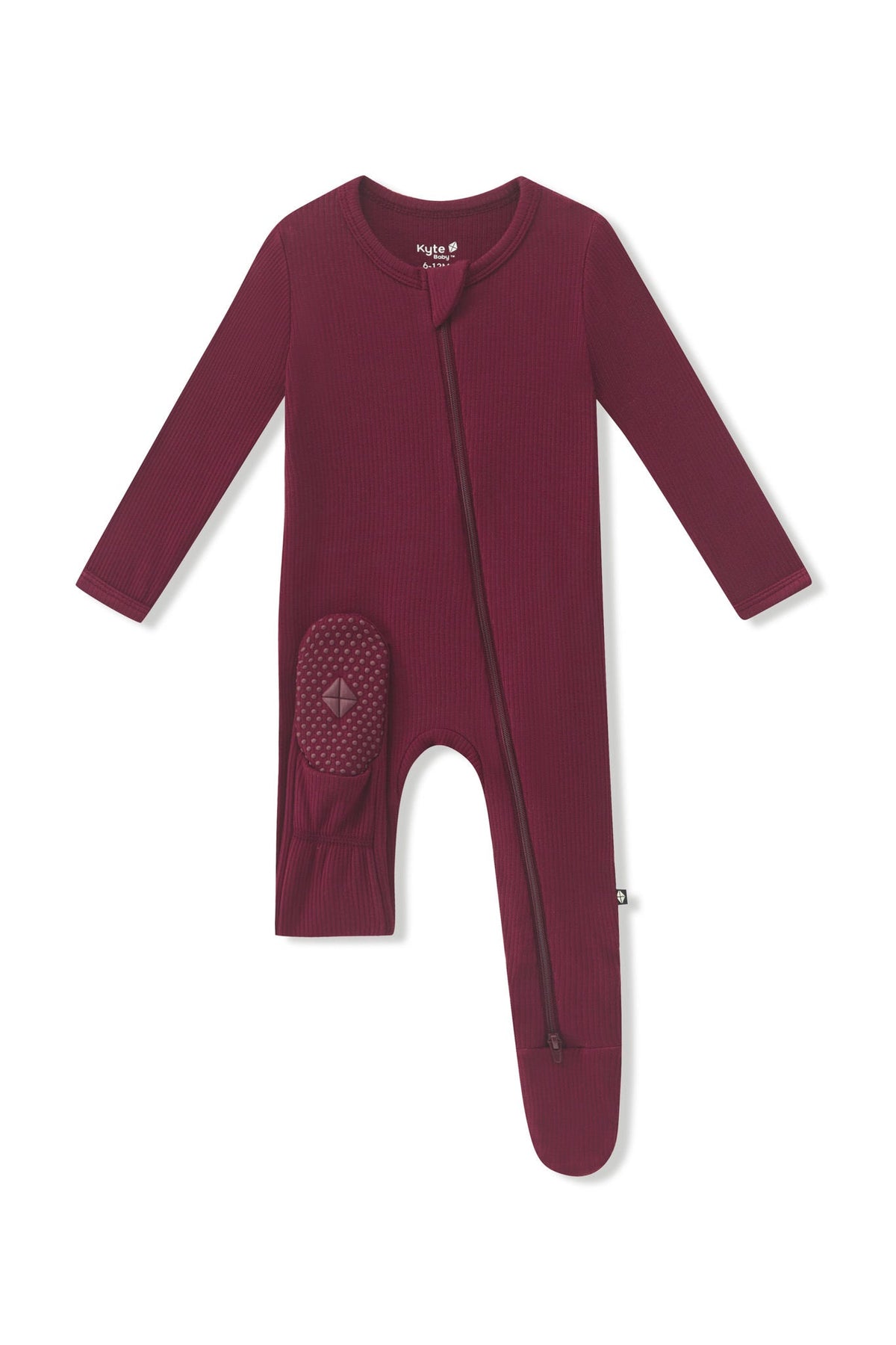 Ribbed Zipper Footie in Burgundy