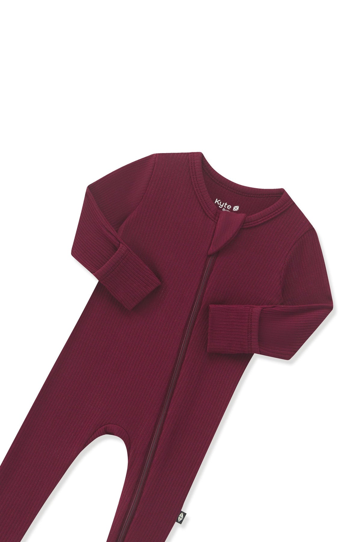 Ribbed Zipper Footie in Burgundy