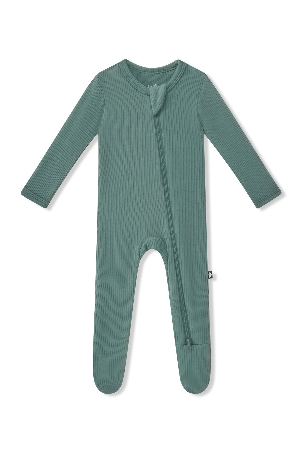 Ribbed Zipper Footie in Pine