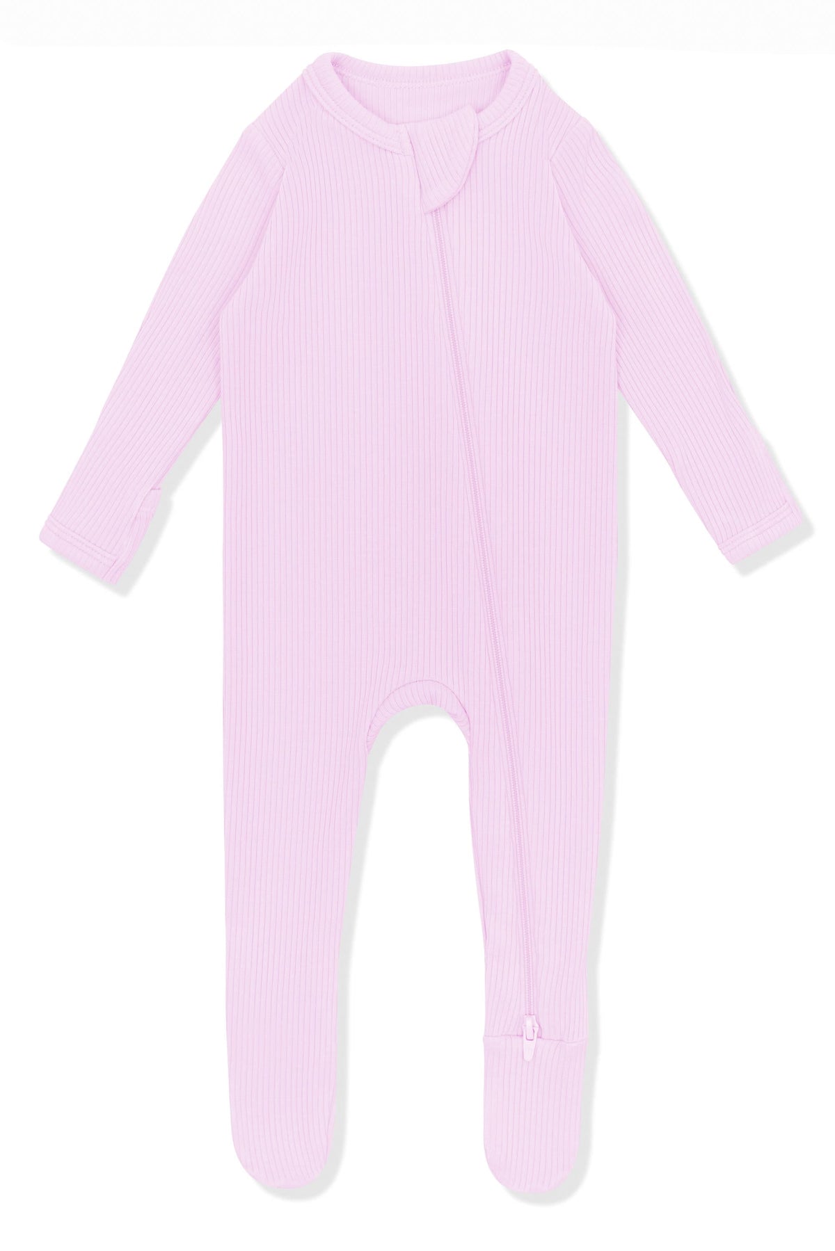 Ribbed Zipper Footie in Thistle