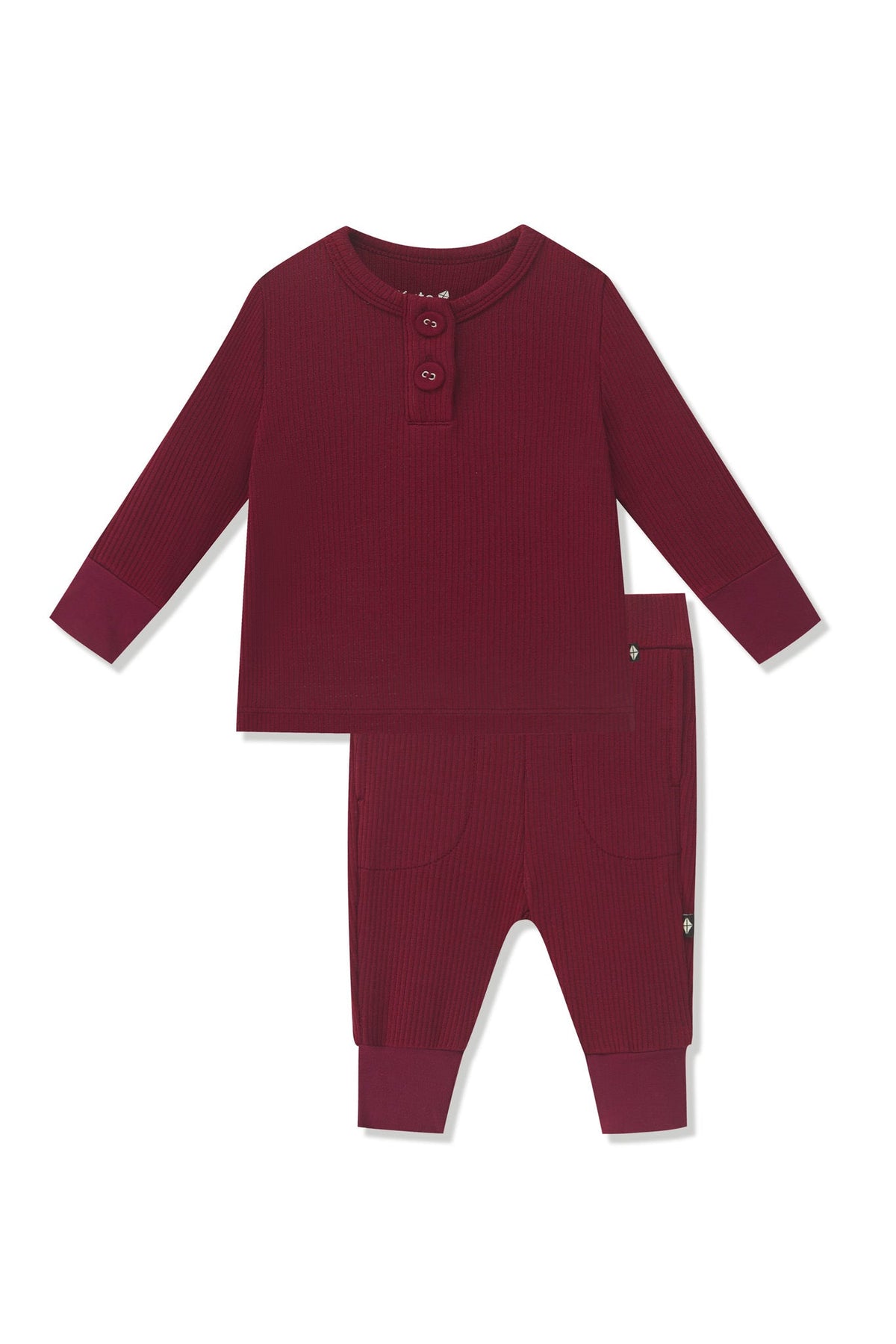 Ribbed Infant Henley Set in Burgundy