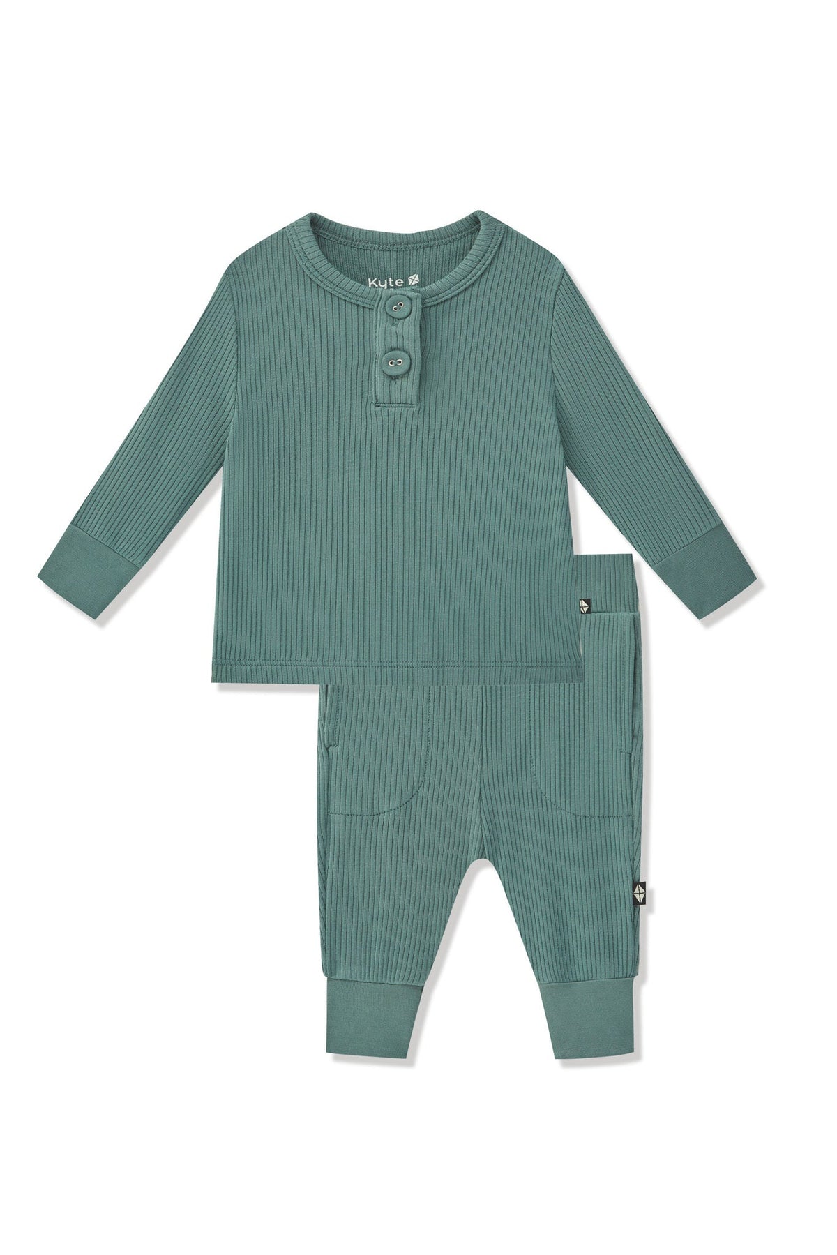 Ribbed Infant Henley Set in Pine