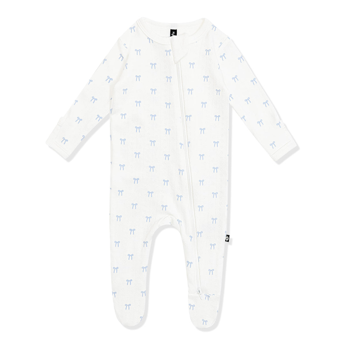 Pointelle Zippered Footie in Sweet Blue Bow