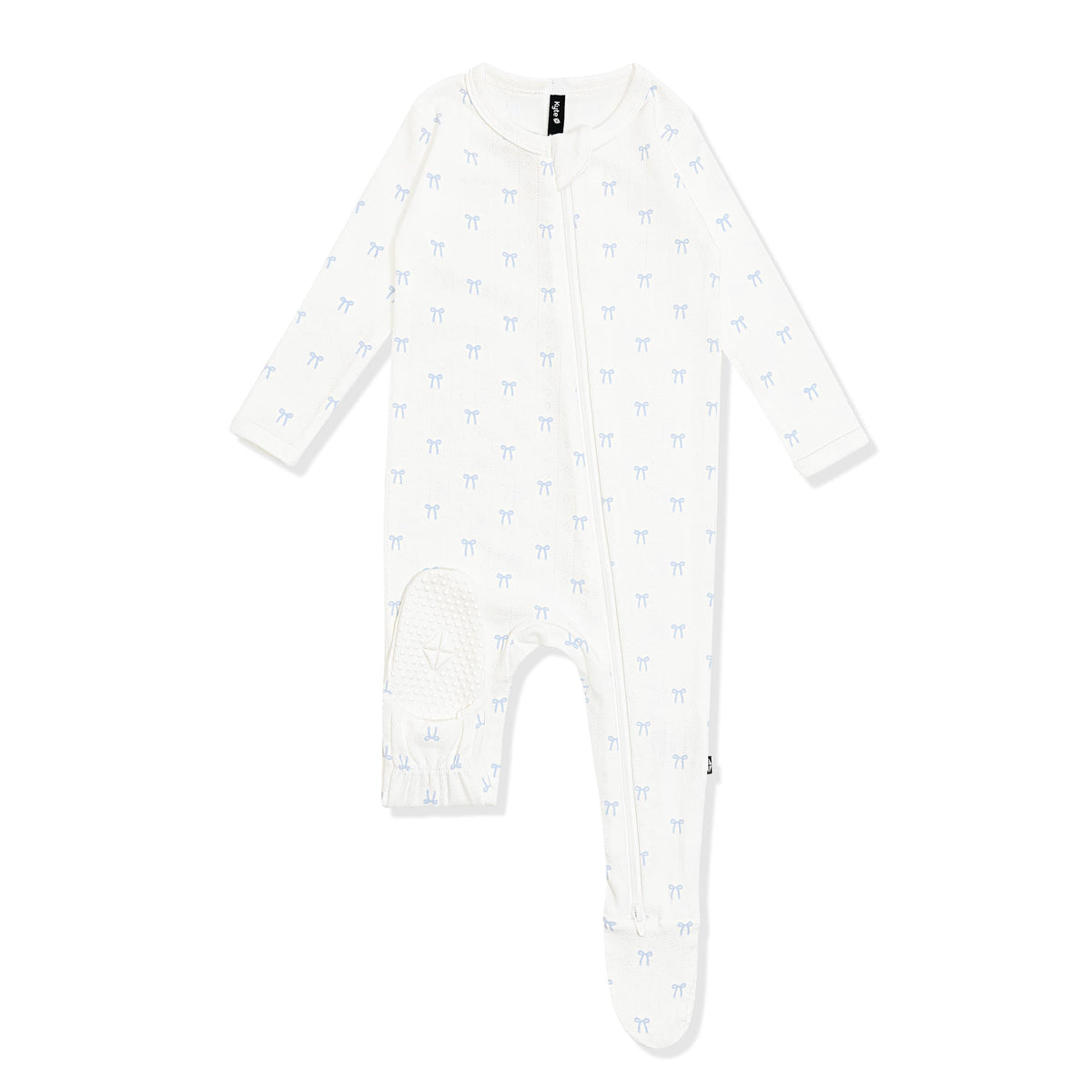 Pointelle Zippered Footie in Sweet Blue Bow