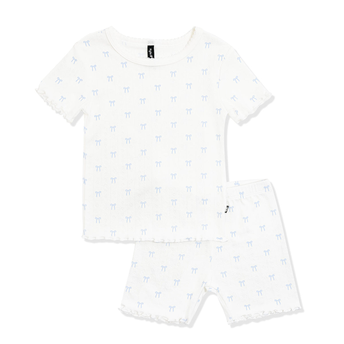 Pointelle Short Sleeve Set in Sweet Blue Bow