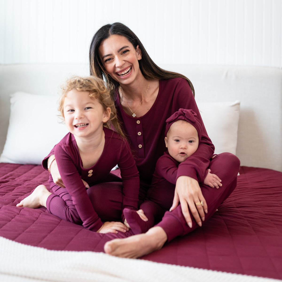 Ribbed Henley Set in Burgundy