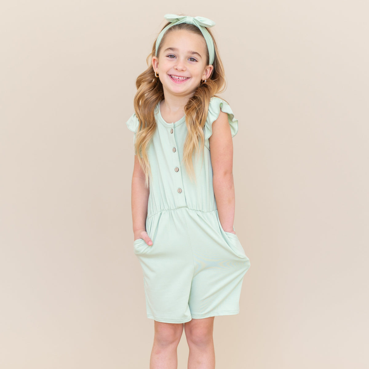Flutter Sleeve Romper in Basil