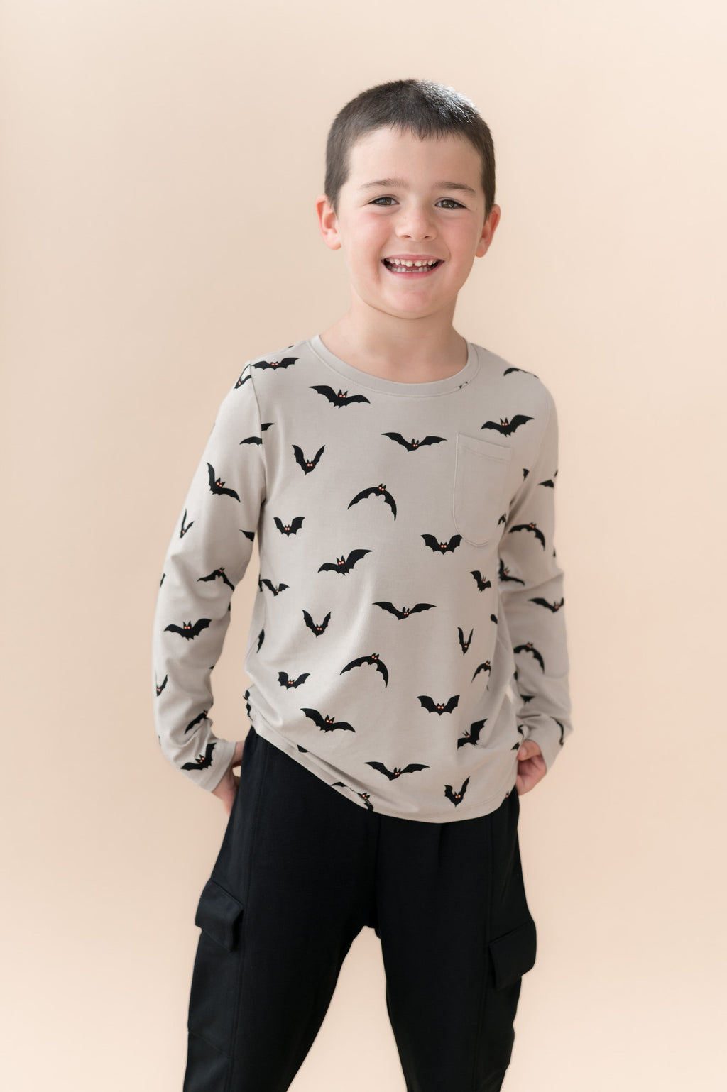 Long Sleeve Toddler Crew Neck Tee in Bats