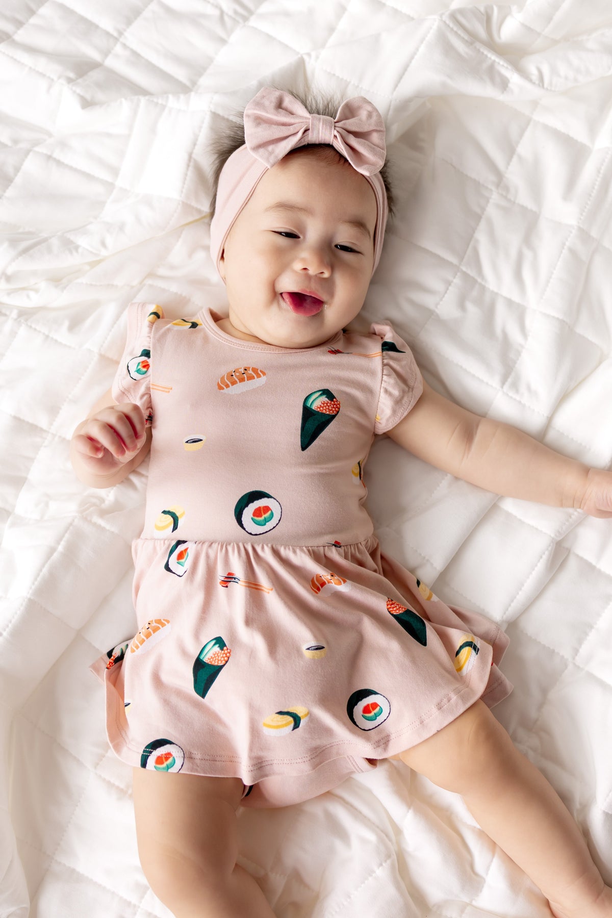 Twirl Bodysuit Dress in Blush Sushi