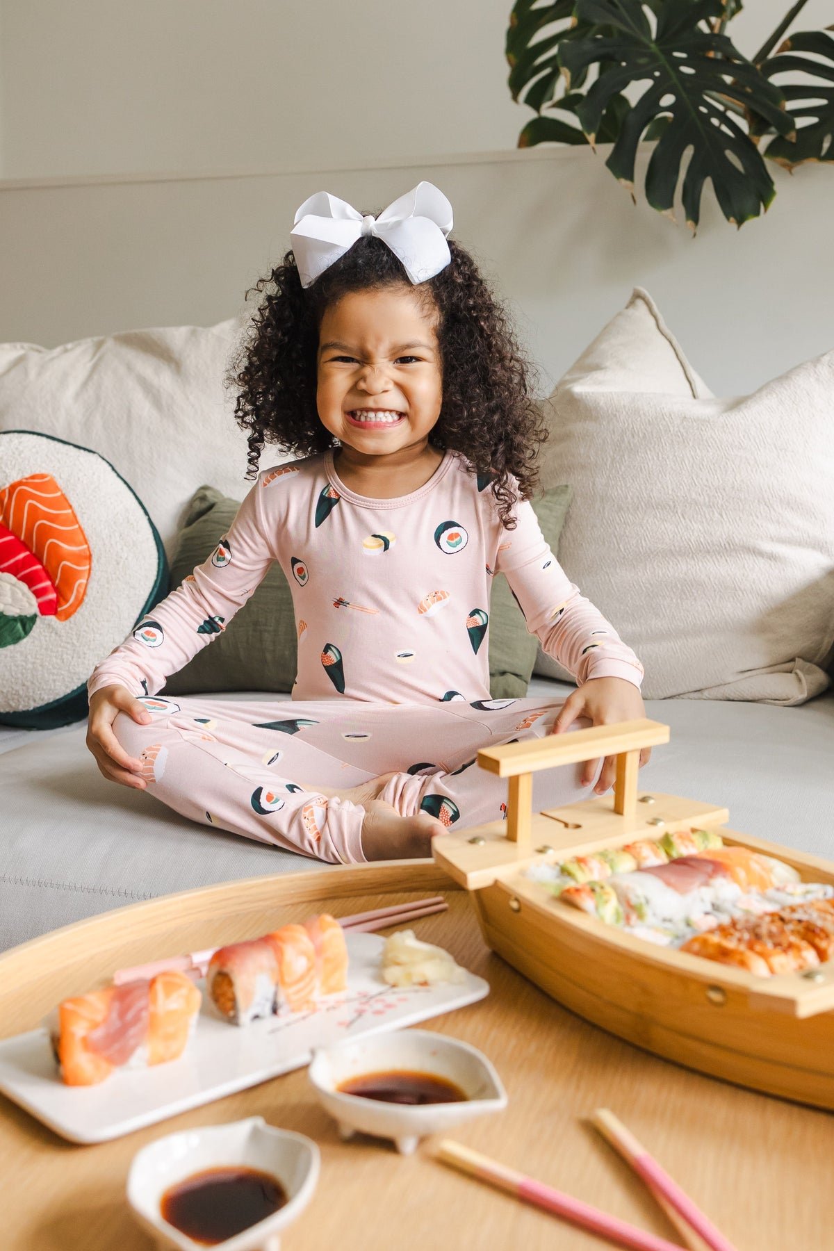 Long Sleeve Pajamas in Blush Sushi