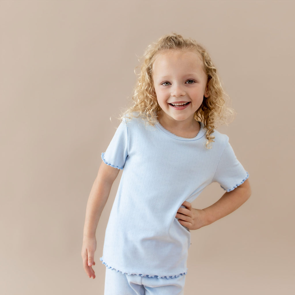 Pointelle Short Sleeve Set in Breeze