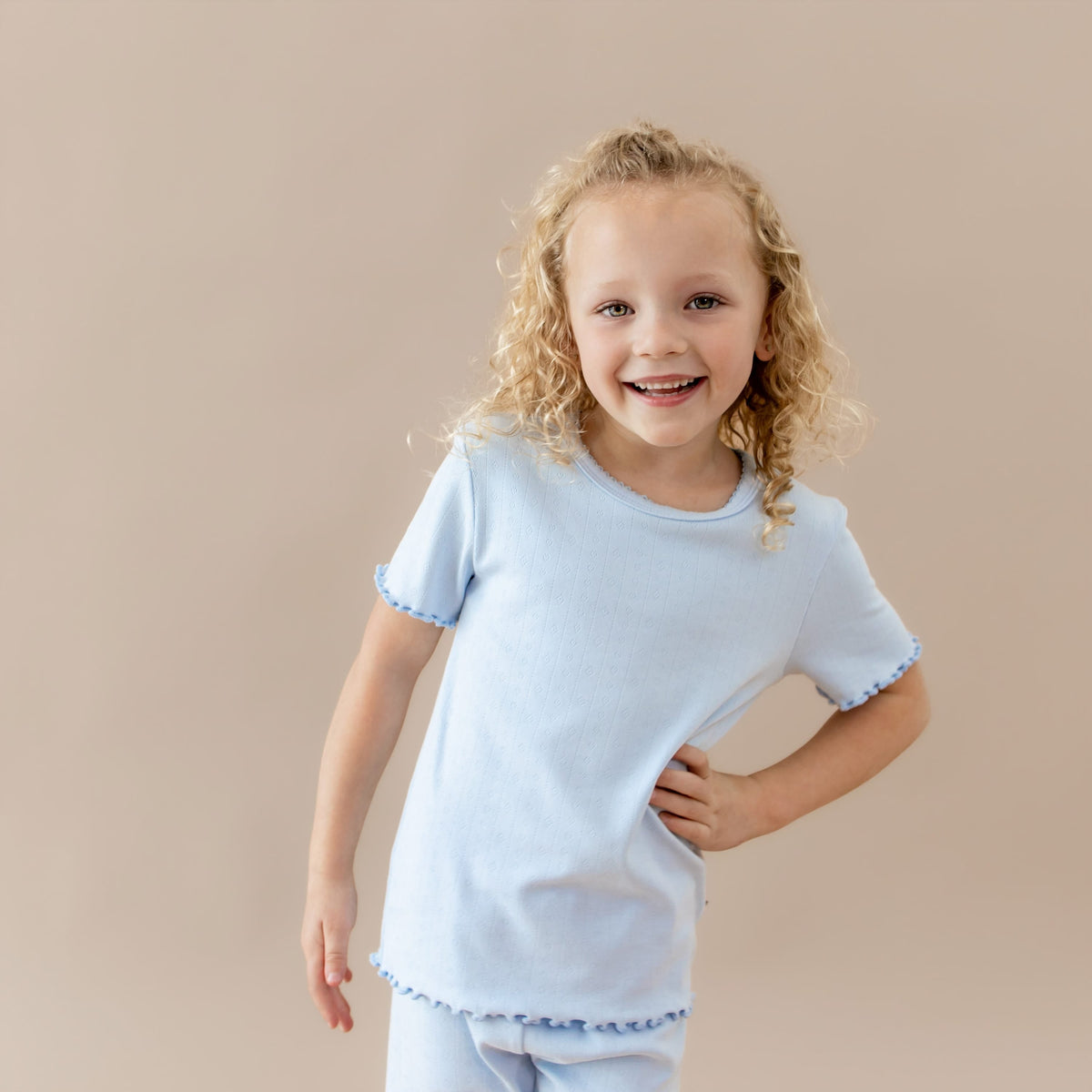 Pointelle Short Sleeve Set in Breeze
