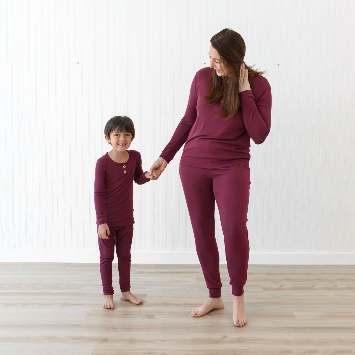 Ribbed Henley Set in Burgundy