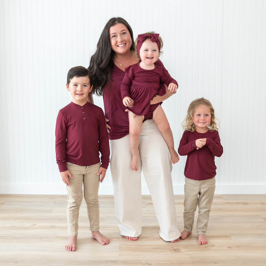 Long Sleeve Toddler Crew Neck Tee in Burgundy