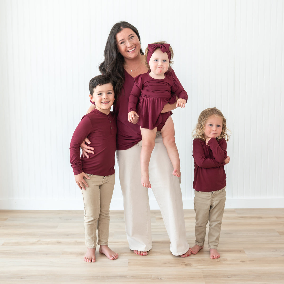Long Sleeve Twirl Bodysuit Dress in Burgundy