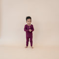 Ribbed Henley Set in Burgundy