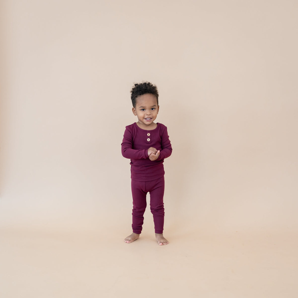Ribbed Henley Set in Burgundy