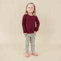 Long Sleeve Toddler Crew Neck Tee in Burgundy