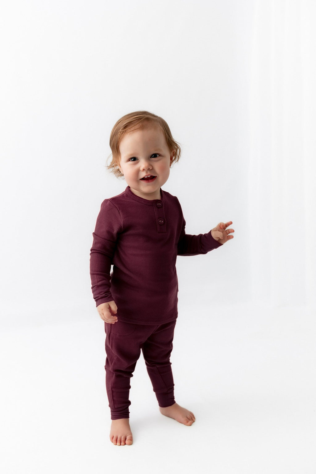 Ribbed Infant Henley Set in Burgundy