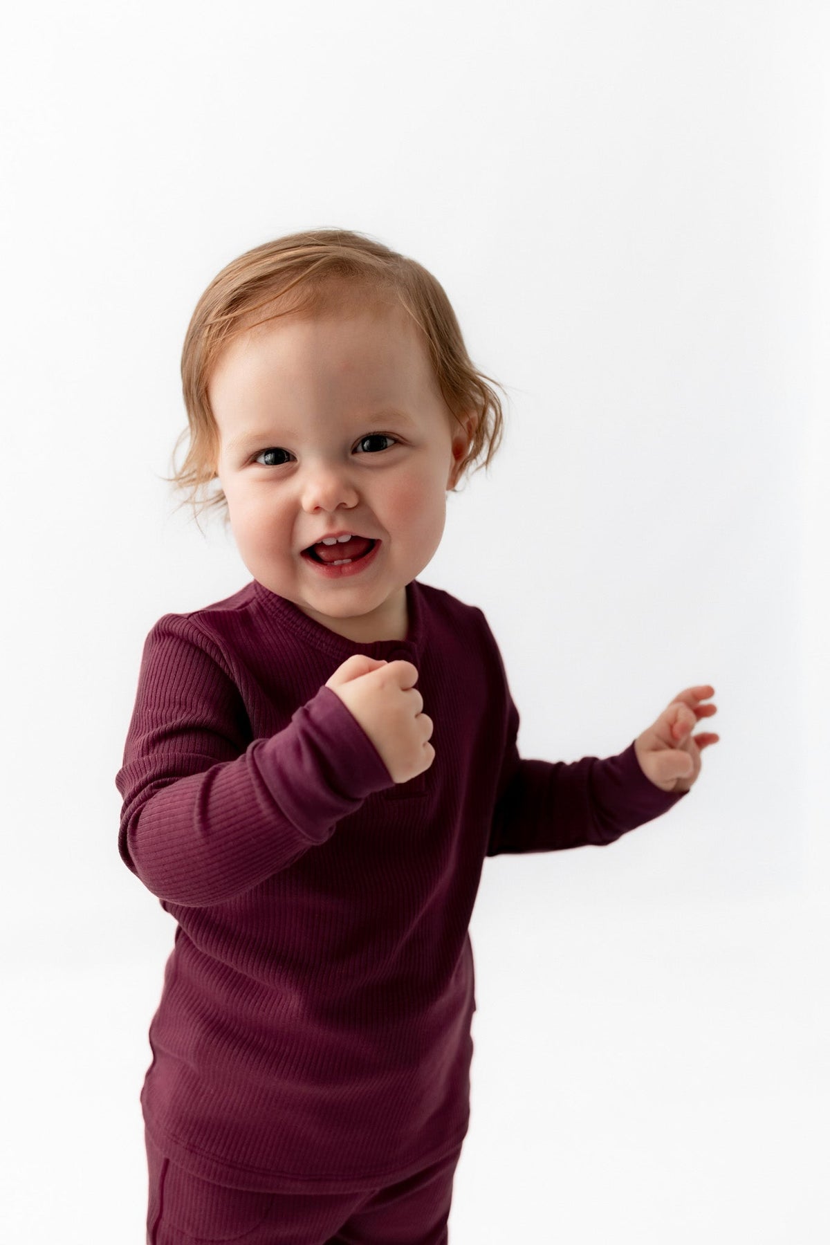 Ribbed Infant Henley Set in Burgundy