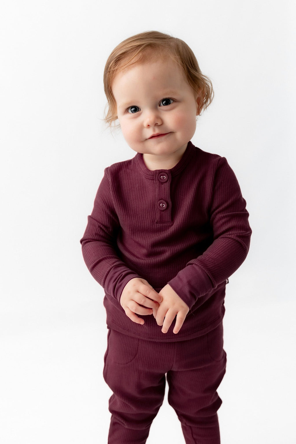 Ribbed Infant Henley Set in Burgundy