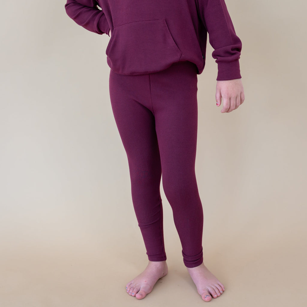 Ribbed Leggings in Burgundy