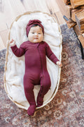 Ribbed Zipper Footie in Burgundy