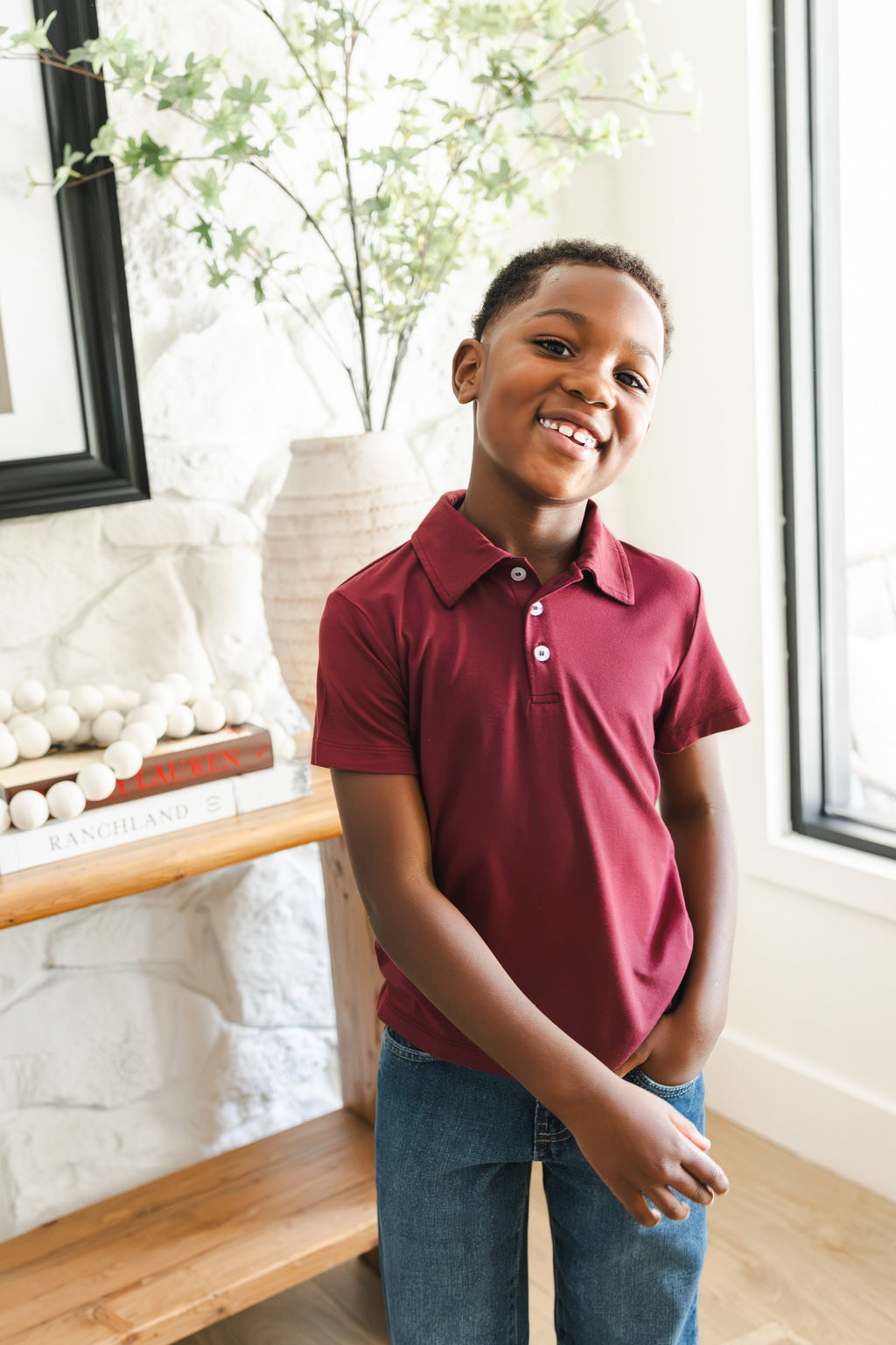 Toddler Short Sleeve Polo in Burgundy