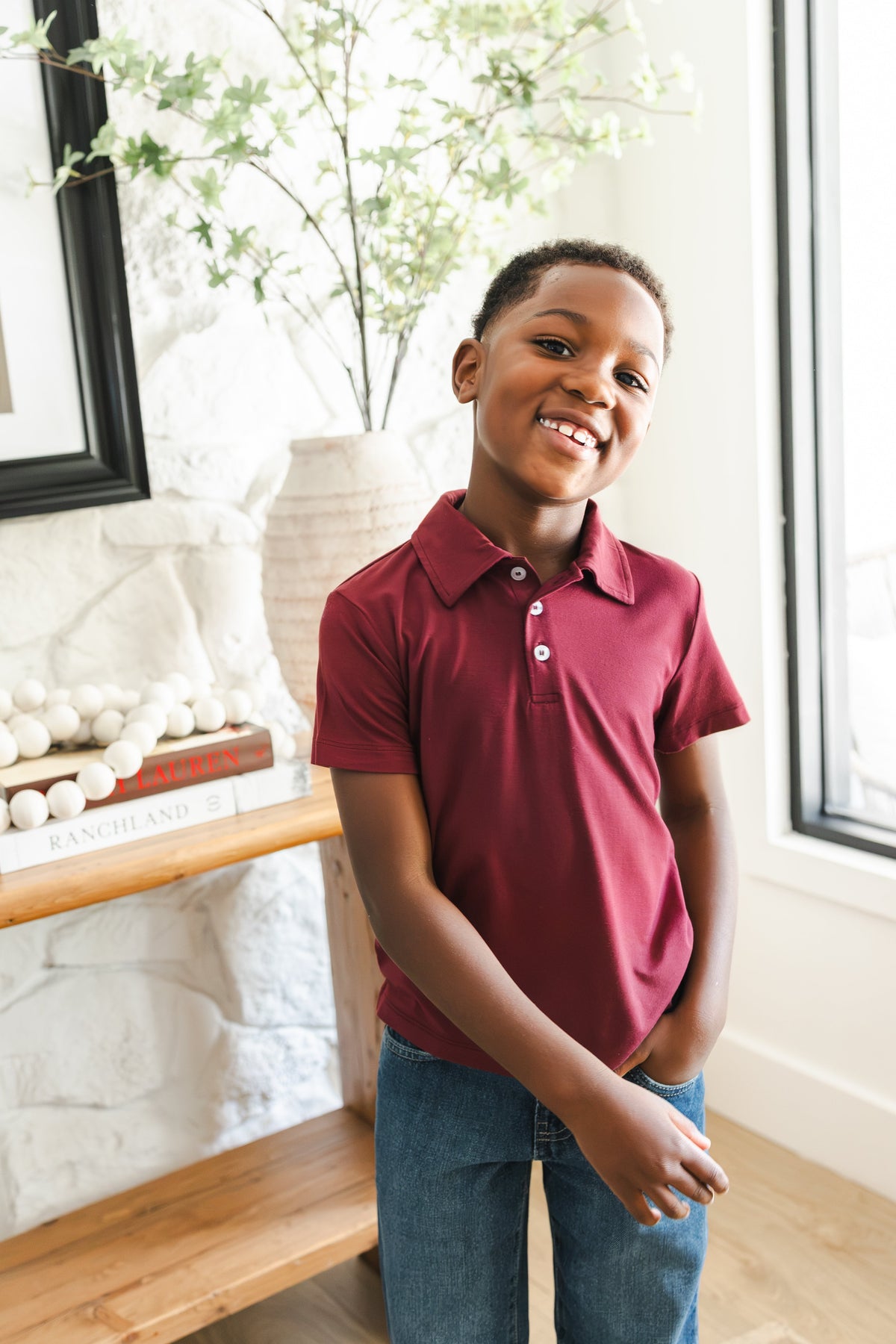 Toddler Short Sleeve Polo in Burgundy
