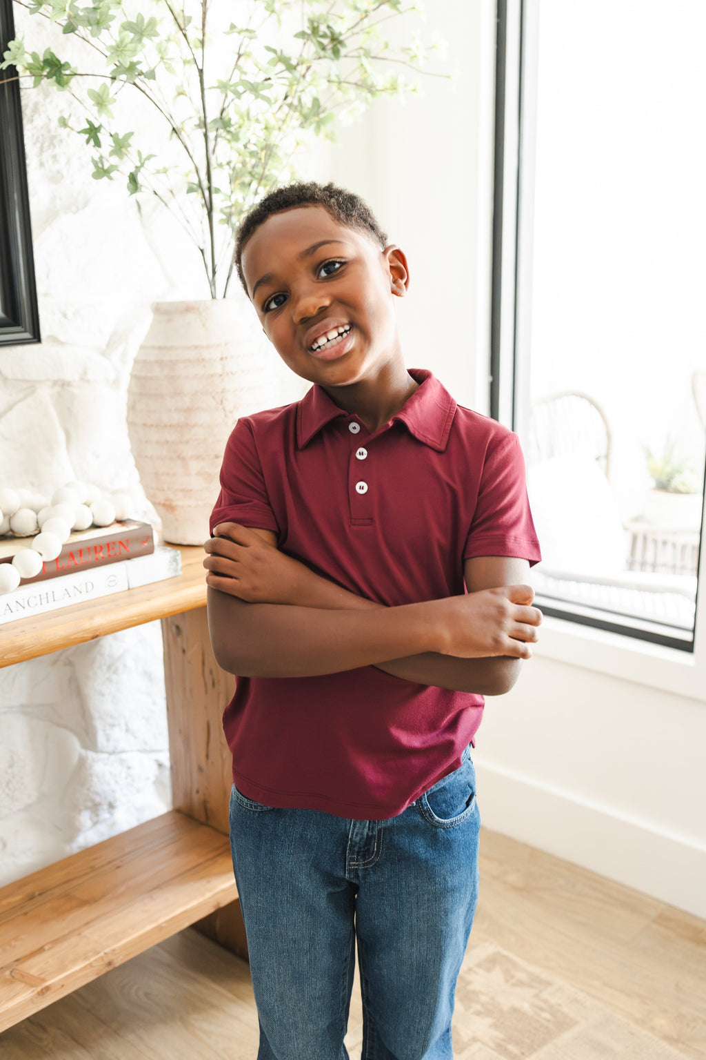 Toddler Short Sleeve Polo in Burgundy