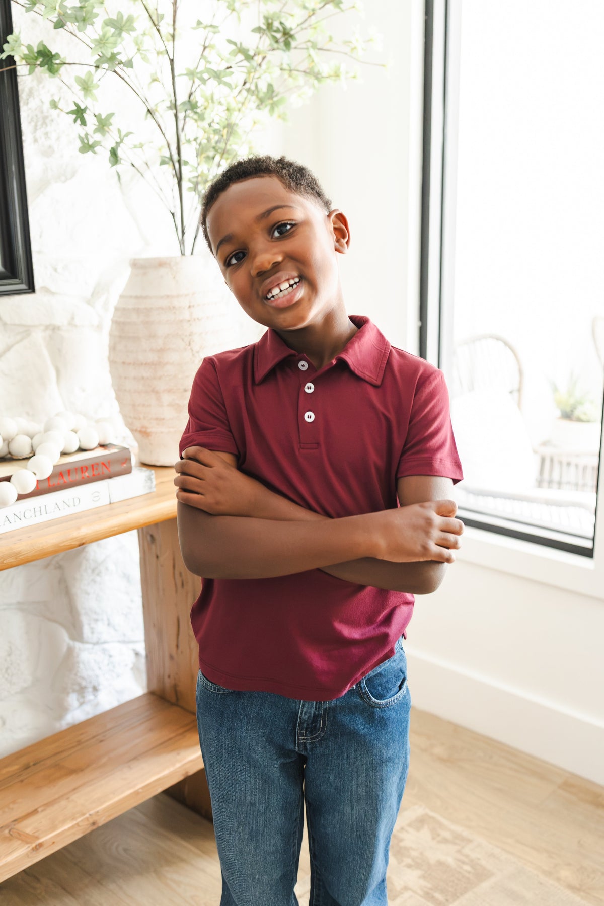 Toddler Short Sleeve Polo in Burgundy