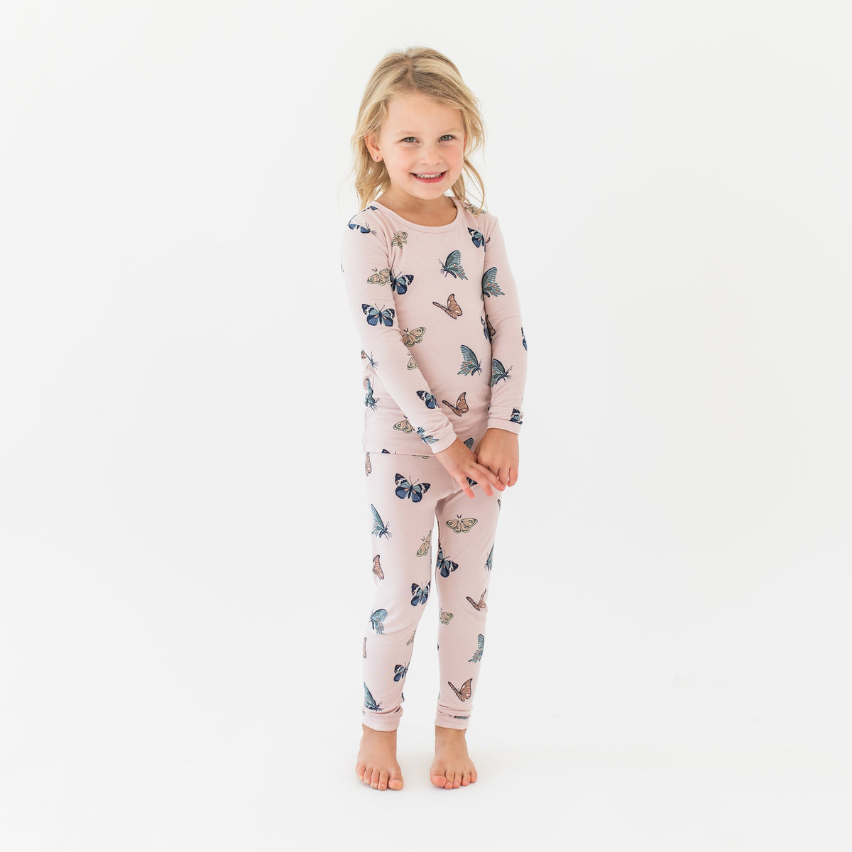 Long Sleeve Pajamas in Blush Butterfly