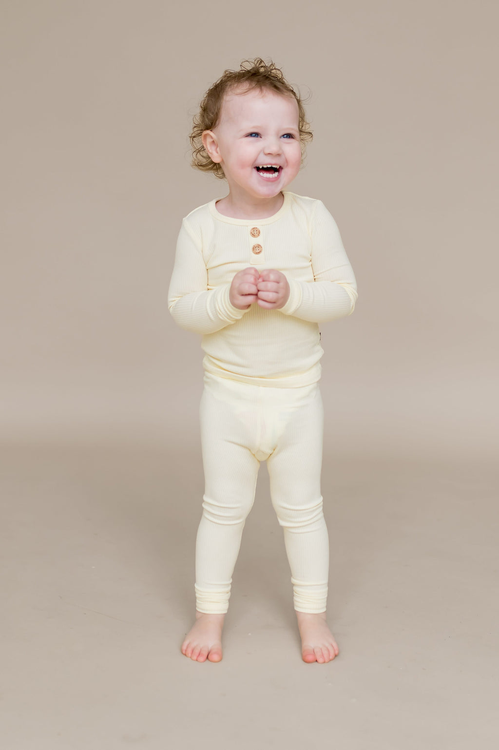 Ribbed Henley Set in Chamomile