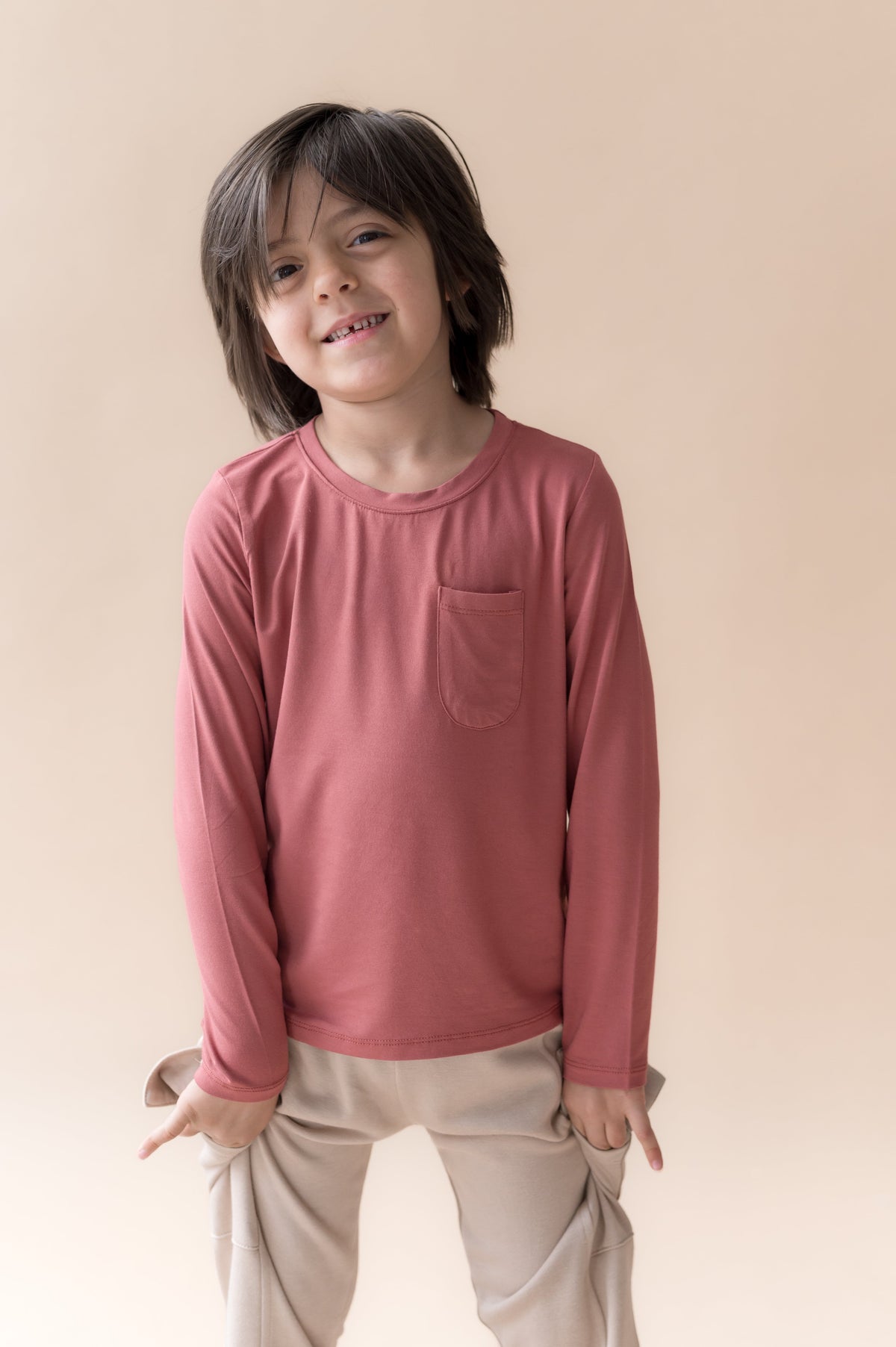 Long Sleeve Toddler Crew Neck Tee in Ember