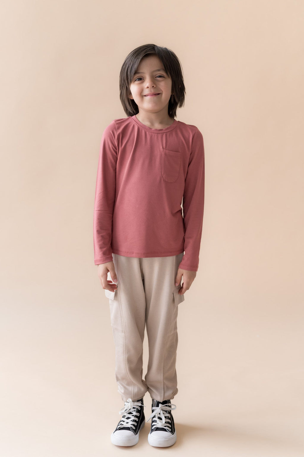 Long Sleeve Toddler Crew Neck Tee in Ember