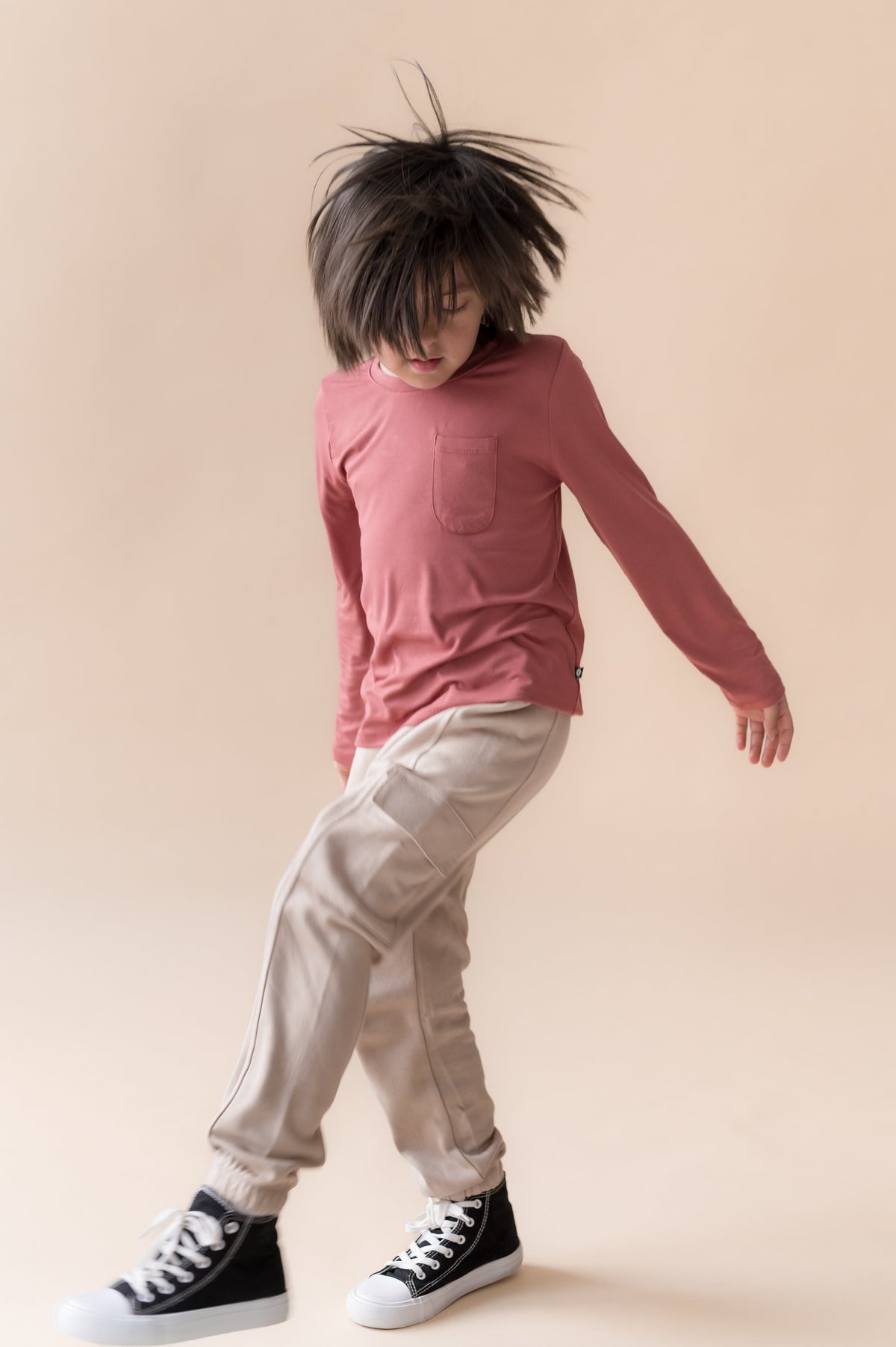 Long Sleeve Toddler Crew Neck Tee in Ember